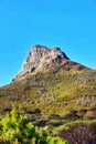 Low angle of a mountain peak in South Africa. Scenic landscape of a remote hiking location on Lions Head in Cape Town on