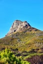 Low angle of a mountain peak in South Africa. Scenic landscape of a remote hiking location on Lions Head in Cape Town on