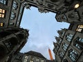 Low angle of the New Town Hall at the northern part of Marienplatz in Munich, Bavaria, Germany Royalty Free Stock Photo