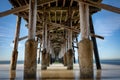 Low angle of the Newport beach pier in California, USA Royalty Free Stock Photo