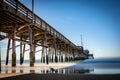 Low angle of the Newport beach pier in California, USA Royalty Free Stock Photo