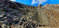 Low angle panoramic shot of prismatic disjunction in Porto Santo island in Madeira