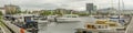 Low angle and panoramic view on Willemdok marina with yacht boats in Antwerp, Belgium Royalty Free Stock Photo