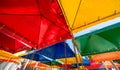 Low angle photo colorful event tents bright colors