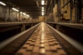 Low angle point of view of a warehouse conveyor belt. Generative ai