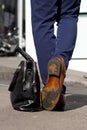 Behind of businessman shoes and bag Royalty Free Stock Photo