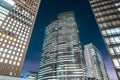 Low angle of the Shiodome City Center at night in the Shiodome area of Minato, Tokyo, Japan Royalty Free Stock Photo