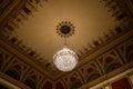 Low angle shot of the amazing ceiling and chandelier of the National Theatre, Sarajevo