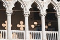 Low angle shot of a balcony with arched type pillars in Venice Italy Canals Royalty Free Stock Photo