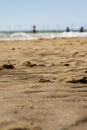 Low angle shot of the beach looking towards Frinton with shallow depth of field