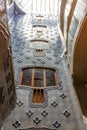 Low angle shot of the blue tiles inside Casa Batllo