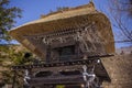 Low angle shot of a Buddhist temple in Shirakawa, Japan