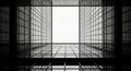 Worm\'s eye view of a building with square windows in black and white Royalty Free Stock Photo