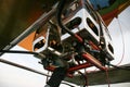 Low angle shot of the burners of a hot air balloon in the sky Royalty Free Stock Photo