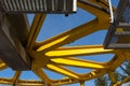 Low angle shot of a cable car wheel detail, during daylight Royalty Free Stock Photo