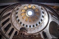 Low angle shot of the ceiling of the Church of the Holy Sepulchre in Jerusalem, Israel.