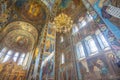 Low angle shot of the Church of the Savior on Blood`s interior in St. Petersburg, Russia