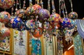 Low angle shot of colorful ornamental ceramic balls at a Turkish market