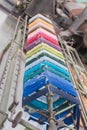 Low angle shot of a colorful vertical machine burel factory