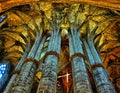 Low angle shot of the columns of Basilica of Santa Maria del Mar in Barcelona, Spain