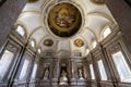 Low angle shot of decorated ceiling and statues of Grand Staircase of Honour, Italy