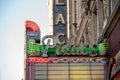 Low angle shot of the details on the exterior of the Palace in Los Angeles