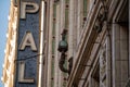 Low angle shot of the details on the exterior of the Palace in Los Angeles