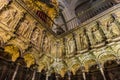Low angle shot of details of the upper part of the choir at the Cathedral of Toledo, Spain Royalty Free Stock Photo
