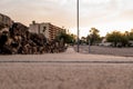 Low angle shot of empty street with parking meters Royalty Free Stock Photo