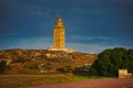 Low angle shot of the famous Tower of Hercules in Coruna, Spain Royalty Free Stock Photo