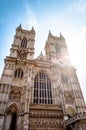 Low angle shot of the famous Westminster Abbey Collegiate church in London, England Royalty Free Stock Photo