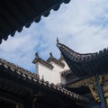 Low angle shot of a fragment of Songjiang Mosque top facade