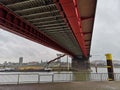 Low angle shot of the Friedrich-Ebert-Bridge under a cloudy sky