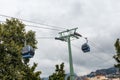 Low angle shot of the Funchal cable car going up a mountain in Madeira, Portugal Royalty Free Stock Photo