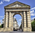 Low angle shot of the Gate of Aquitane in Bordeaux, France Royalty Free Stock Photo