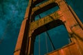 Low-angle shot of the Golden Gate Bridge under the cloudy sky Royalty Free Stock Photo