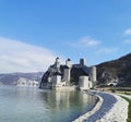 Low-angle shot of Golubac Castle near the water in Serbia