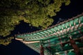 Low-angle shot of the green roof of Changgyeong Palace with traditional design in Seoul, South Korea