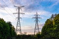 Low angle shot of the High voltage transmission line Ontario, Canada Royalty Free Stock Photo