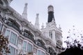 Low angle shot of historcal beautifully architectured building exterior design in Madrid, Spain