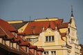Low angle shot of historic buildings under a blue sky in Bamberg, Germany Royalty Free Stock Photo