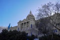 Low angle shot of the historic Montjuic National Palace in Barcelona, Spain Royalty Free Stock Photo
