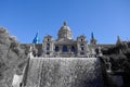 Low angle shot of the historic Montjuic National Palace in Barcelona, Spain Royalty Free Stock Photo