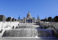 Low angle shot of the historic Montjuic National Palace in Barcelona, Spain Royalty Free Stock Photo