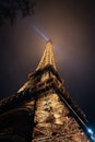 Low angle shot of iconic Eiffel Tower at night