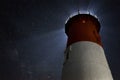 Low angle shot of an illuminated lighthouse under the sky full of stars Royalty Free Stock Photo