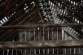 Low angle shot of an interior of an old barn in the farm Royalty Free Stock Photo