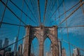 Low angle shot of the Manhattan Bridge on a blue sky background Royalty Free Stock Photo