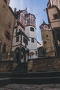 Low-angle shot of the medieval courtyard of Eltz Castle, Germany Royalty Free Stock Photo