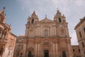 Low angle shot of The Metropolitan Cathedral of Saint Paul in Mdina, Malta Royalty Free Stock Photo